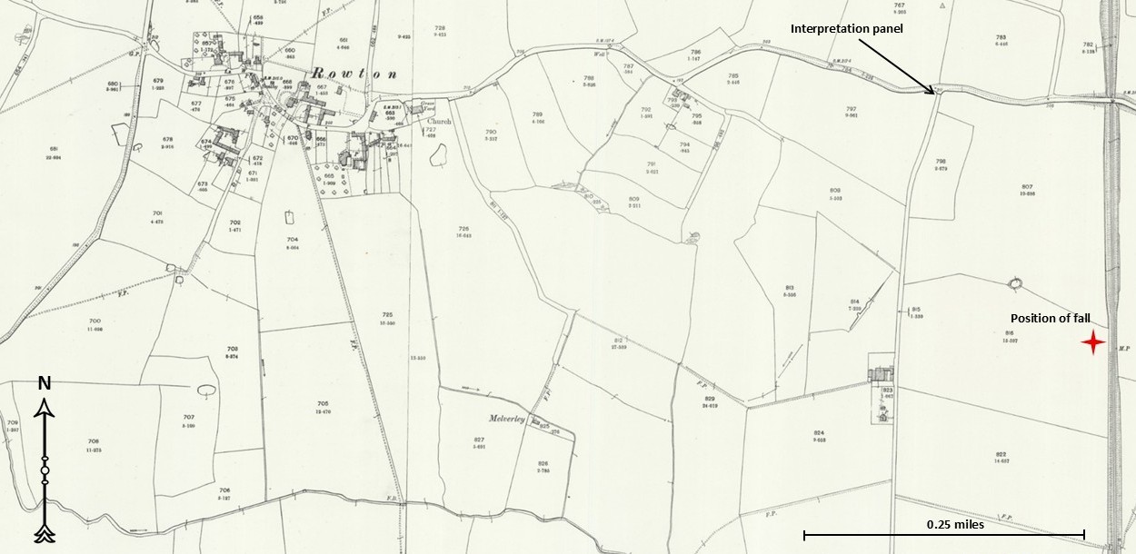 O.S. map showing the estimated position of the fall